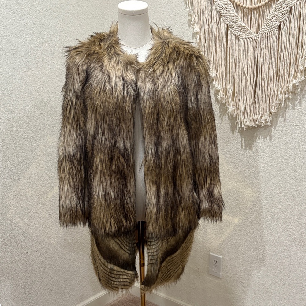 bebe Faux Fur Coat in Brown and Black